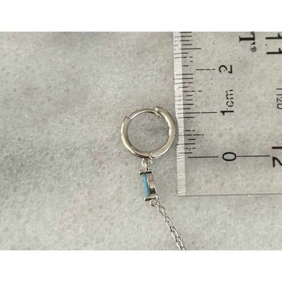 Sterling Silver Turquoise Huggie Hoop Tear Drop Crystal Dangle Earrings New - Picture 5 of 5